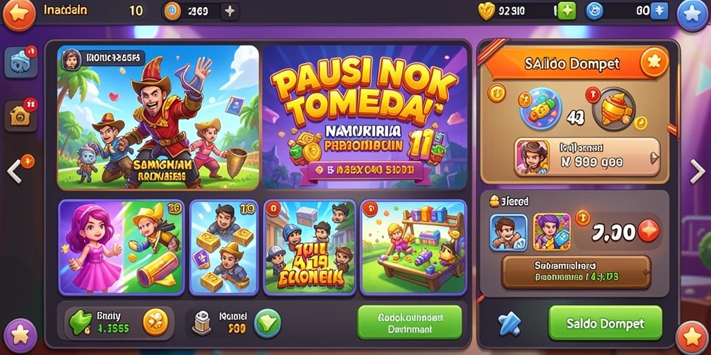 Screenshot menunjukkan antarmuka permainan dengan desain yang menarik.
